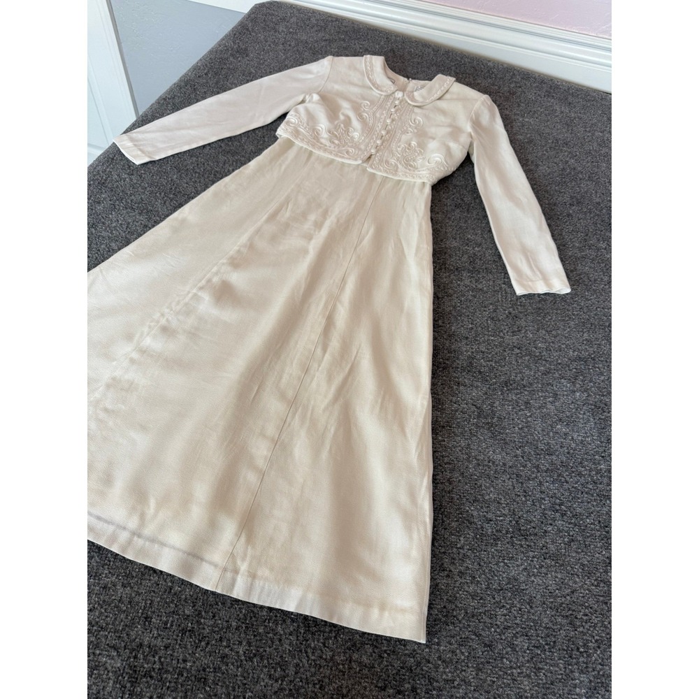 karin stevens White Long Sleeve Midi Dress Soutache Embroidery Collar Bolero 6P - Picture 8 of 16
